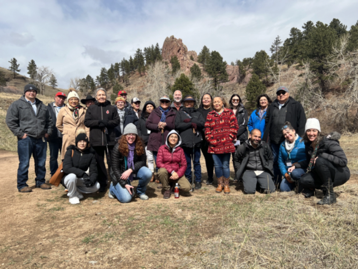 Tribal Representatives, City of Boulder staff, and community members gathered together on Open Space and Mountain Parks land near Boulder, Colorado during a consultation visit.